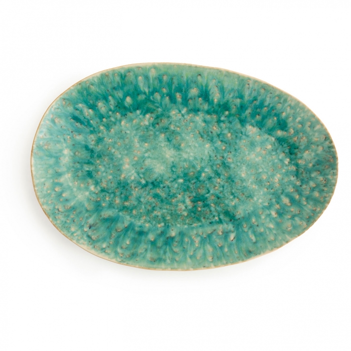 Cresta ovale Platte - türkise Crackele-Keramik - Flamant