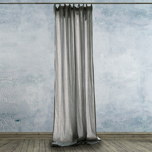 Leinenvorhang Laccetti mit Bindebändern in perlgrau - 150 x 290 cm